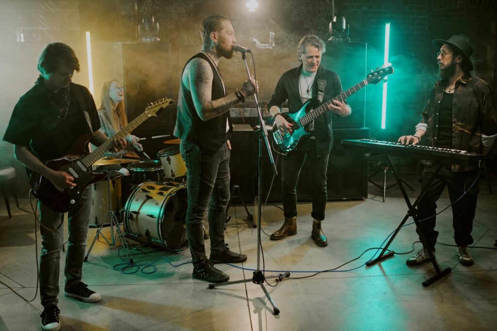 Music Band Playing Song In Bar